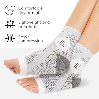 BraceAbility Neuropathy Socks (3 Pairs) - Multipack Peripheral Compression Diabetic Toeless Foot Sleeves for Nerve Damage in Feet, Ankle Gout, Plantar Fasciitis Relief for Men and Women (L - Gray)