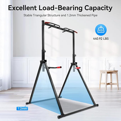 Foldable Pull Up Bar Stand, 440LBS Capacity Adjustable Height Dip Station for Home Gym, Strength Training Equipment for Calisthenics, Pullups, and Dips