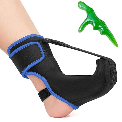 Plantar Fasciitis Night Splint Sock with Hand-Held Massage Tool Upgraded Soft Plantar Fasciitis Brace for Women Men for Achilles Tendonitis Foot Drop Heel Spur Pain Relief Black-Blue (Medium)