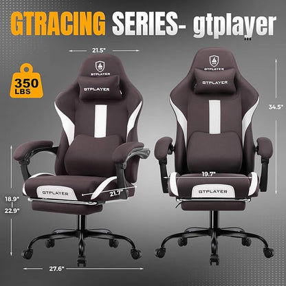 GTRACING Gaming Chair with Foot Rest & Pocket Spring Cushion, Breathable Fabric for Home Office Desk, Ergonomic High Back Computer Chair with Headrest & Lumbar Support, Brown