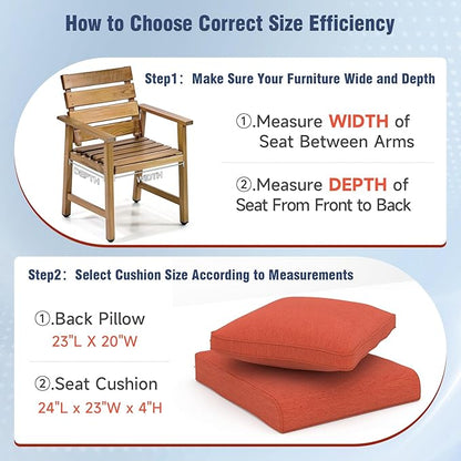 Outdoor Chair Cushions 23" x 24" x 4", Patio Deep Seat Replacement Cushions Set with Zippered Removable Cover, Weather-Resistant Olefin Fabric for Garden Chair Sofa Couch, Set of 4, Red