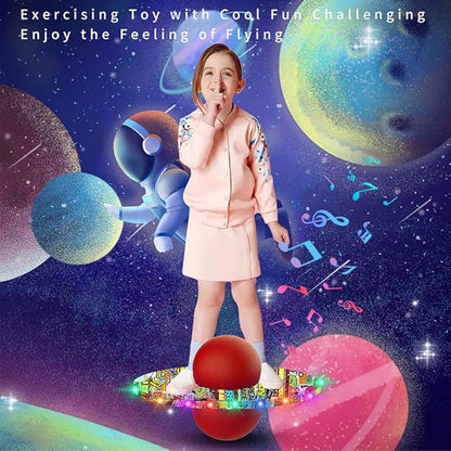 Anby Colorful LED Light Up Pogo Ball with Music - Fun Balance Trick Bounce Board Jumping Ball Toy for Kids, Perfect for Outdoor & Indoor Play, Gift for Boys and Girls Up to 200 lbs (red)