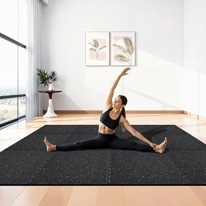 VEVOR 0.56Inch 48sq.ft 12 Tiles Gym Flooring for Home Gym, Rubber Top with High Density EVA Foam, 24 x 24In Gym Floor Exercise Equipment Mats, Interlocking Gym Mats, Puzzle Workout Mats, Black & White