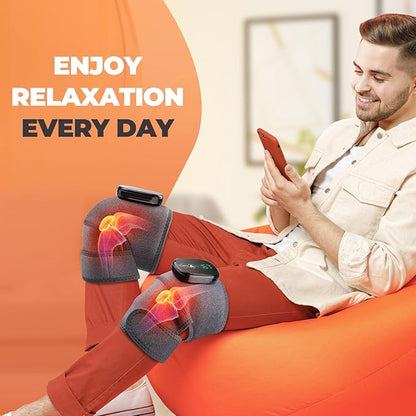 Cordless Heated Knee Massager, FSA Eligible 3-in-1 Wearable Wrap for Knee, Elbow and Shoulder, 5000mAh Rechargeable Heat and Vibration Massager, Gray, 1 Pack