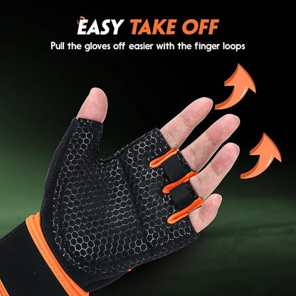 Workout Gloves Gym Gloves Weight Lifting Gloves for Men Women with Full Palm Pad,Strong Wrist Wraps Support,Enhanced Grip,for Fitness,Training,Weightlifting,Exercise