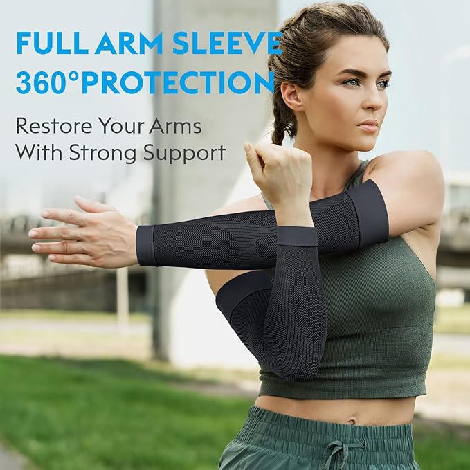 KEKING® Compression Arm Sleeves, Pair, Firm 20-30mmHg Graduated Compression Full Arm Support for Recovery, Pain Relief, Tendonitis, Golfers & Tennis Elbow Brace, Workouts Sports - Latex Free Grey M