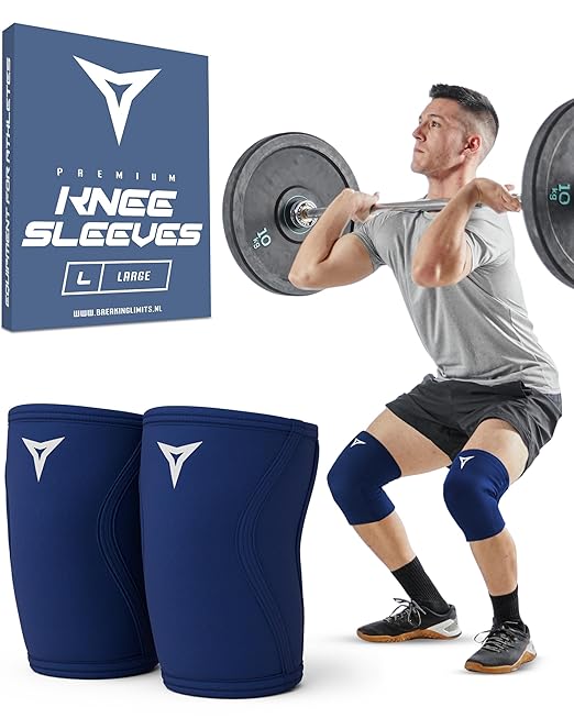 Breaking Limits Navy Blue Lifting Knee Sleeves Men (Pair) - 7MM Sleeves Weightlifting Men & Women - Powerlifting Knee Sleeves for Squats - Squat Knee Brace for Lifting - Rodilleras para Gym Hombre y Mujer (M)