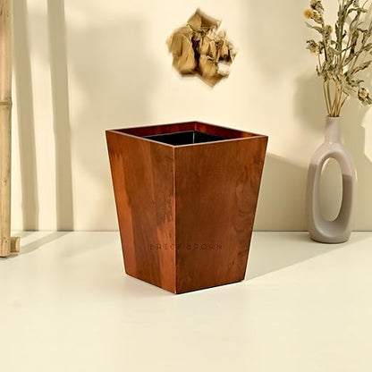 Premium Solid Wood Trashbin Multipurpose Furniture Basket for Home Living Room Office | Dustbin with Removal Metal Inner Liner from Mahogany Collection (Dwindle, 8x8x9.8 Inch)