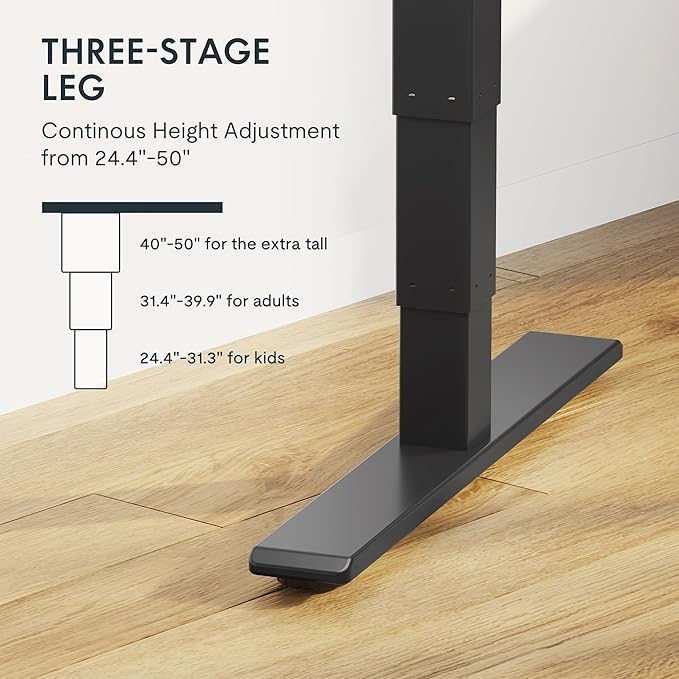 FLEXISPOT E6 MAX Bamboo Dual Motor 48x24 Inch 3-Stage Heavy Duty Standing Desk, 330lbs Weight Capacity, Height Adjustable Desk w/Cable Management & Wheels (Solid Bamboo Desktop + Black Frame)