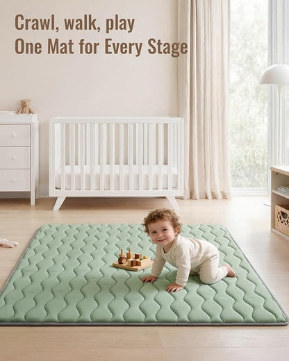 Blissful Diary Baby Play Mats for Floor, 50x50 Playpen Mat, Thick Cushioning Padding Foam Playmat for Baby and Toddlers Infants, Non-Slip & Machine Washable, Sage Green