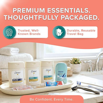 TrekTote Women’s 12 Piece Travel Hygiene Kit, Travel Size Toiletries Set with Cosmetic Bag, Carry On Essentials for Flights, Weekend Overnight Stay, Emergency Kit
