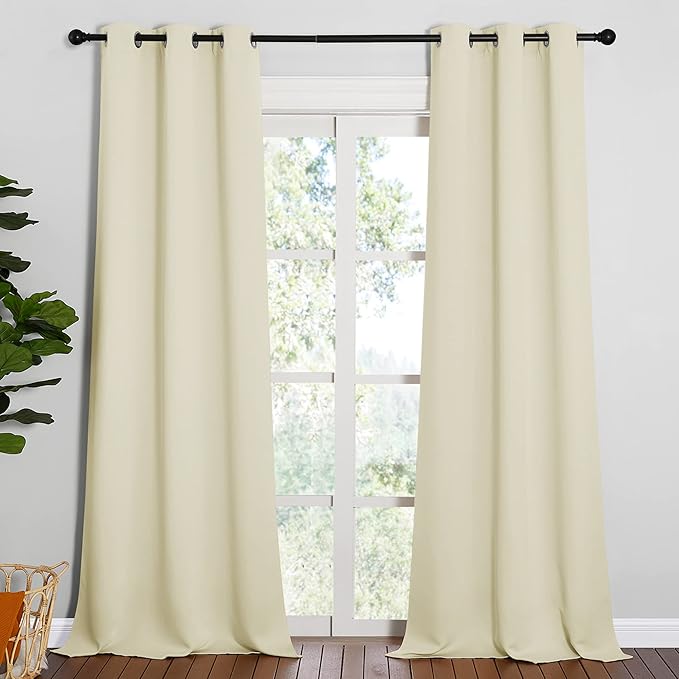 NICETOWN Room Darkening Curtain Panels - Baby Room Curtains 90 inches Long, Privacy Draperies (Beige, 42 inch Width, 2 Panels)
