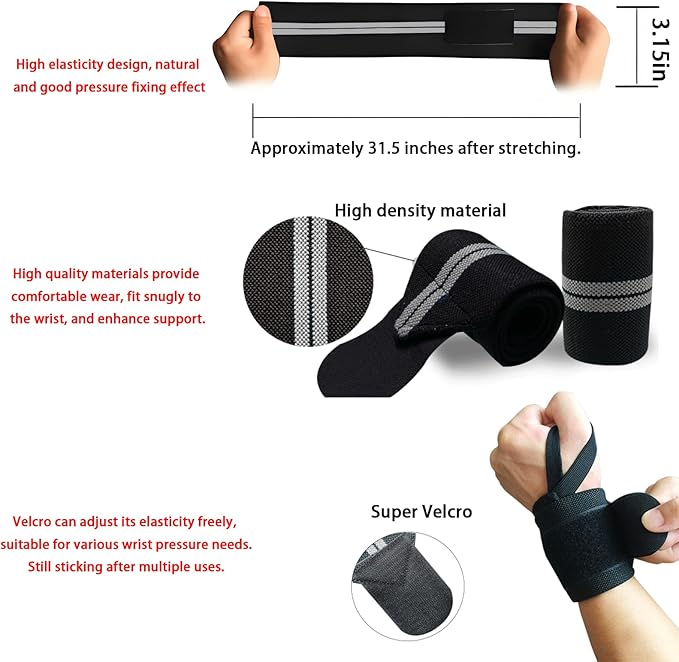 Wrist Wraps for Weightlifting,2Pcs Gym Wrist Wraps with Hand Thumb Loop,Premium Quality Wrist Support,Triple Reinforced Protection,More Elasticity Density Weaving,Suitable for Weightlifting,Fitness