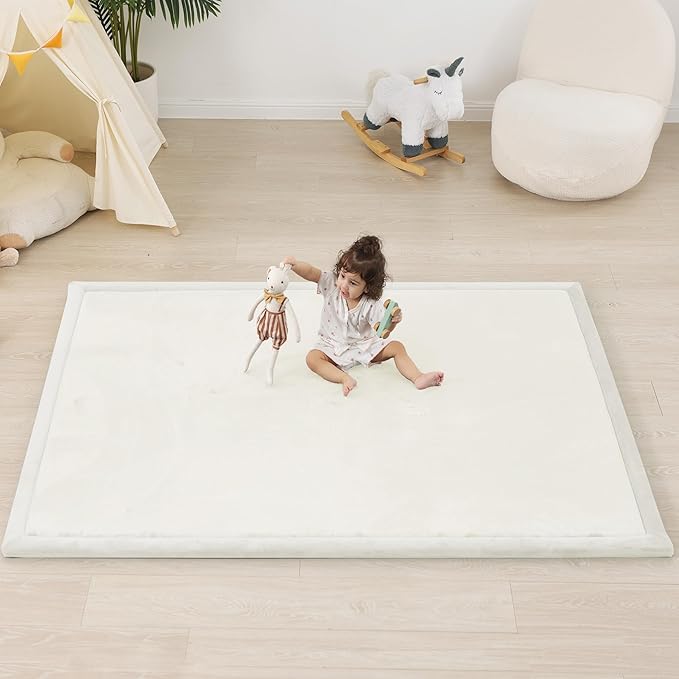 1.5" Thick Baby Play Mat for Floor Tummy Time, 59"x 79" Pro Soft Baby Activity Playmats Playroom, Easy Care with Non-Slip Safe for Infant Toddler Kids Crawling(Cream)