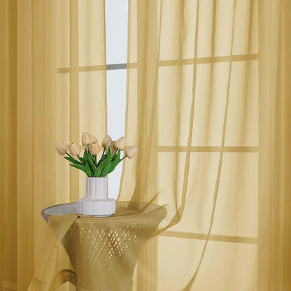 Chyhomenyc Gold Sheer Curtains 63 Inches Long 2 Panels, Light Filtering Bright Lightweight Curtains for Living Room, Soft Gentle Voile Rod Pocket Bedroom Window Drapes, 59Wx63L Inch, 2PCS