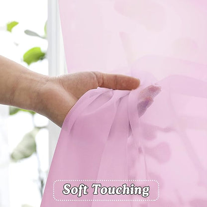 OVZME Light Pink Sheer Curtains 45 Inches Long 2 Panels, Light Filtering Sheer Pink Curtains for Kitchen, Elegant Airy Draperies for Gilrs Living Room Nursery Room, Dual Rod Pocket, Each 42Wx 45L