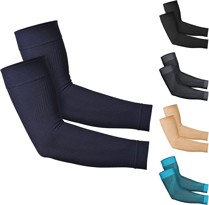 KEKING® Compression Arm Sleeves, Firm 20-30mmHg Graduated Compression Full Arm Support for Recovery, Pain Relief, Tendonitis, Golfers & Tennis Elbow Brace, Workouts Sports - Latex Free Dark Blue XXL