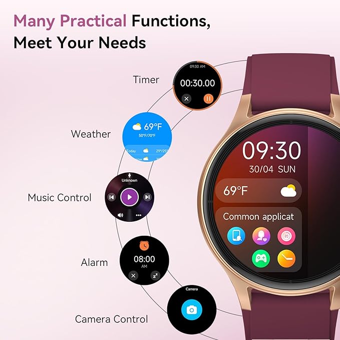 Fitpolo Smart Watch for Women Android iPhone, 1.27'' HD Fitness Tracker with Bluetooth Call & Answer, IP68 Waterproof, Heart Rate/SpO2/Sleep Monitor, Built-in AI Voice, 105+ Sports Modes (Purple)