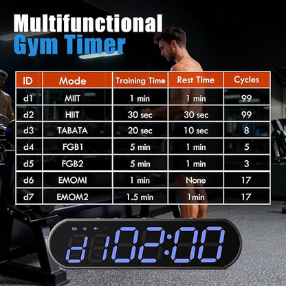 Gym Timer Clock for Home Gym - Portable Workout Timer with 7 Ready-to-Use Modes, 50-Hour Long Battery, Strong Magnetic Base & Clear Display - Ideal for HIIT, Boxing, Outdoor Training
