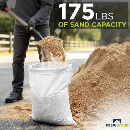 Heavy Duty Sand Bags Pack of 6, White Empty Sandbags with Built-In Ties, Woven Polypropylene UV Protection 1600 Hours, Fillable Bags for Flood Control, Weight, 36x48 inches, 175 Pounds Volume