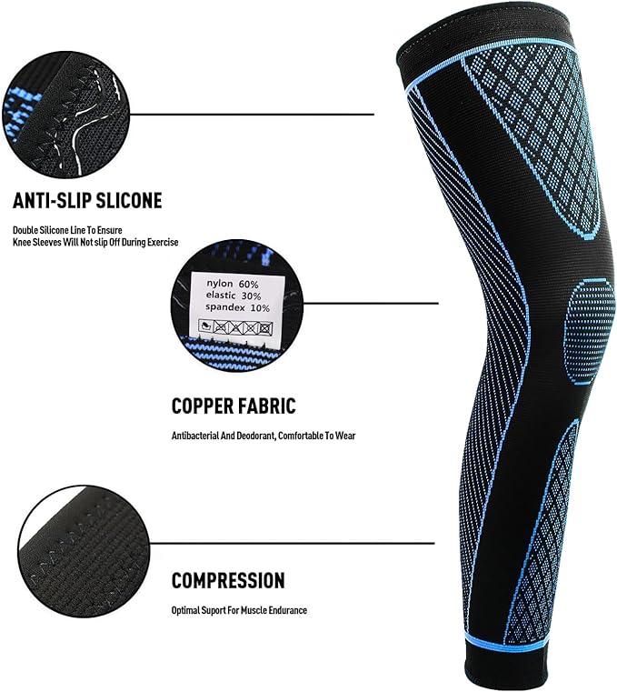Full Leg Sleeves Long Compression Leg Sleeve Knee Sleeves Protect Leg, for Man Women Basketball, Arthritis Cycling Sport