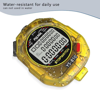 Stopwatch Timer 10 Splits/Laps Digital Stop Watch for Sports, Countdown Alarm Clock Date Memory Recall Large Display, Stopwatch for Coaches PE-Teacher Referee (Yellow, 10 Splits/laps)