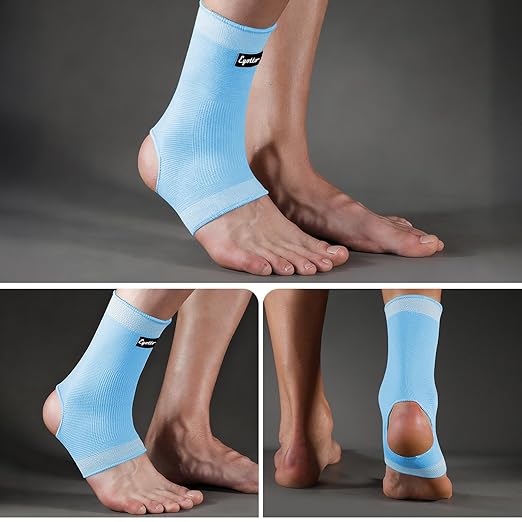 eYotto Open-Heel Ankle Sleeves (7 Pair), Breathable Foot & Ankle Compression Support for Swelling, Plantar Fasciitis & Sprain Relief for Men & Women(Blue)