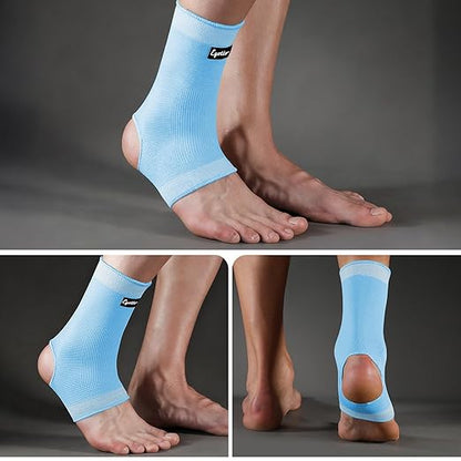 eYotto Open-Heel Ankle Sleeves (7 Pair), Breathable Foot & Ankle Compression Support for Swelling, Plantar Fasciitis & Sprain Relief for Men & Women(Blue)