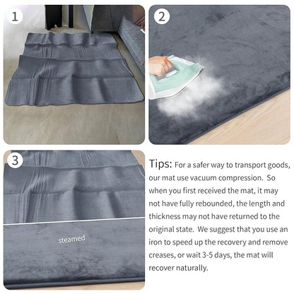 Huloo Sleep Baby Play Mat for Floor,1.3" Thick Elasti-Foam Large 59"×71" Playpen Mat,Non-Toxic Certified Water-Repellent Coral Velvet, Non-Slip Safe Crawling Mat for Tummy Time, Toddler & Infant (Dark Grey)