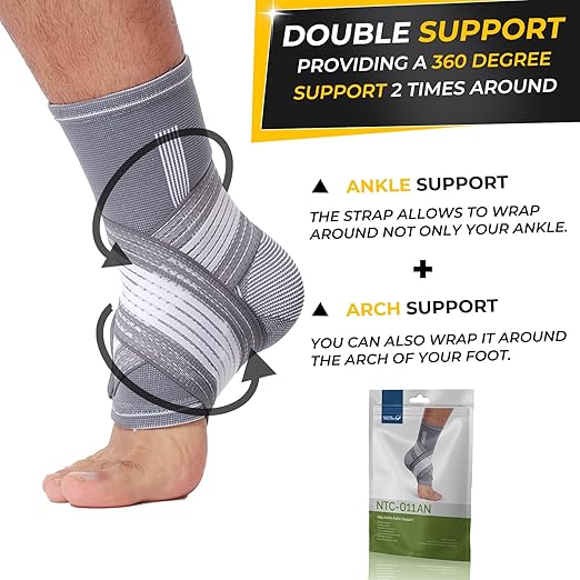 NeoTech Care Adjustable Ankle Support Brace (Gray, Size L, 1 Unit)