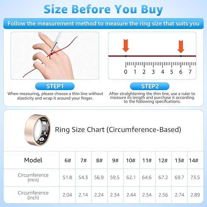 Smart Ring Health Tracker for Women & Men, Fitness Ring with Heart Rate Blood Oxygen, Sleep monitor, Step Tracker, IP68 Waterproof Compatible with iOS & Android, No Subscription Fee (Rose Gold, 8)