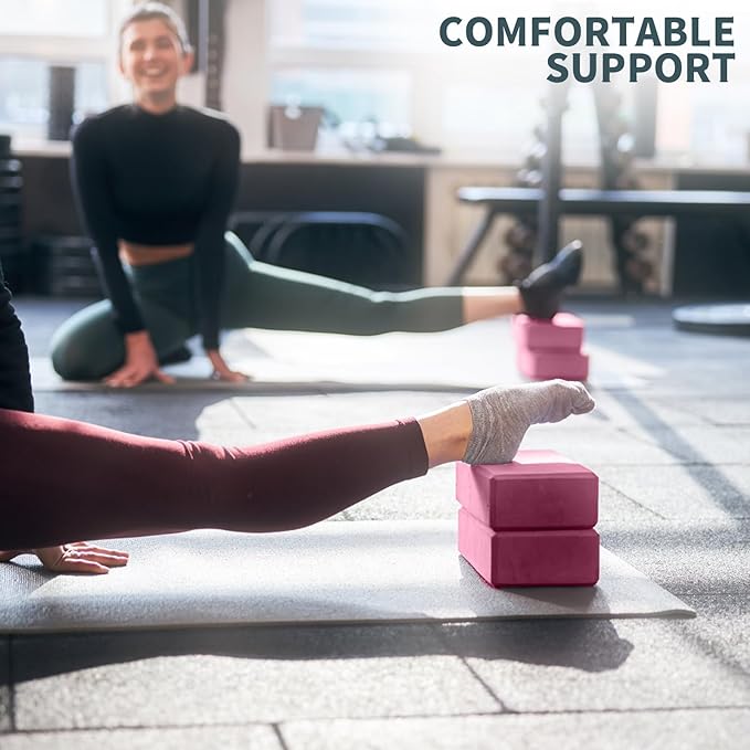 Yoga Blocks 2 Pcs, 9"x6"x3" Yoga Brick Foam Blocks EVA Foam Block Yoga Props Accessories for Yoga Pilates Stretching and Meditation