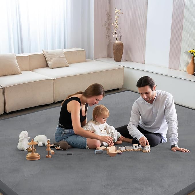 Baby Play Mat for Floor Nursery Rug Muscle Mat Area Rug Playroom Rug 47"x47" Playpen Mat Memory Foam 1.3" Thick Crawling Mat for Babies,Toddlers, Infants, Kids,Grey