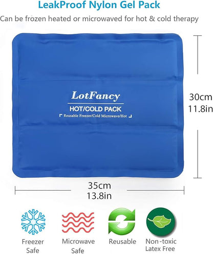 LotFancy Ice Pack for Injuries, Reusable Large Hot Cold Pack for Therapy, Heating or Cooling Gel Pad for Back Shoulder Knee Waist Sprains, Muscle or Joint Pain Relief, 14" x12"