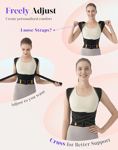 Posture Corrector for Women and Men, 5 Full Back Support Brace Rods, FSA&HSA Eligible, Adjustable Shoulder Straightener, Improving Hunchback Posture, Upper and Lower Back, Neck Pain Relief, Large