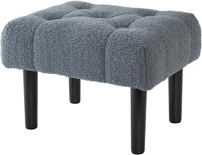 HOUCHICS Fur Padded Foot Stool, Small Ottoman Rest with Wooden Legs, Modern Rectangle Chair Rest for Living Room, Couch, Desk (Grey)