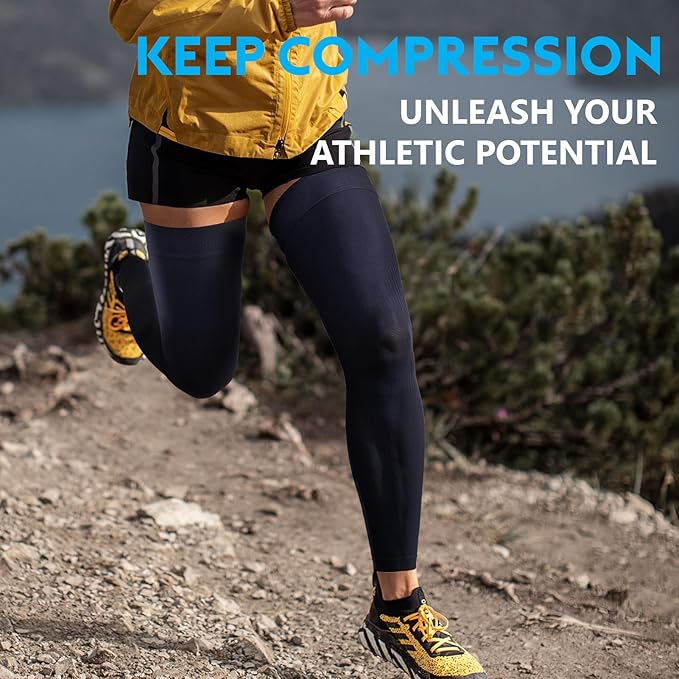 KEKING Full Leg Compression Sleeves, Unisex, Thigh High Compression Stocking 20-30mmHg Graduated Support for Thigh Calf Knee, Running, Basketball, Reduce Varicose Veins and Swelling, Navy Blue XL