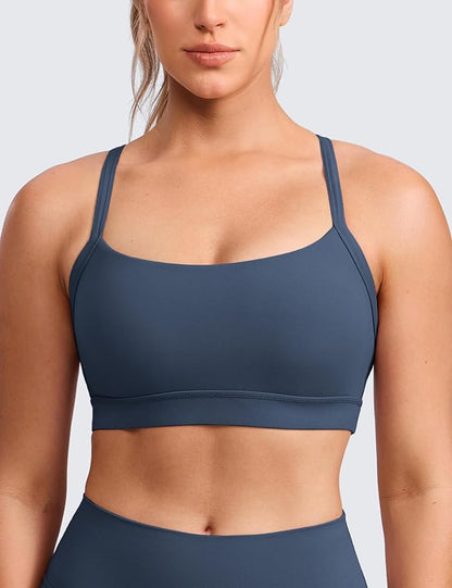 CRZ YOGA Butterlift Cut-Out Cross Back Sports Bras for Women - Medium Impact Adjustable Thin Straps Pilates Padded Gym Tops