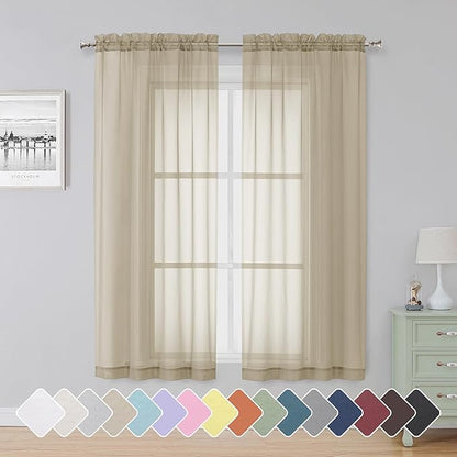Simplebrand Taupe Sheer Curtains 63 Inch Length 2 Panels, Rod Pocket Solid Color Kakhi Taupe Brown Window Sheer Curtain Panels, Elegant Curtains & Drapes for Living Room, Bedroom (42" W x 63" L)