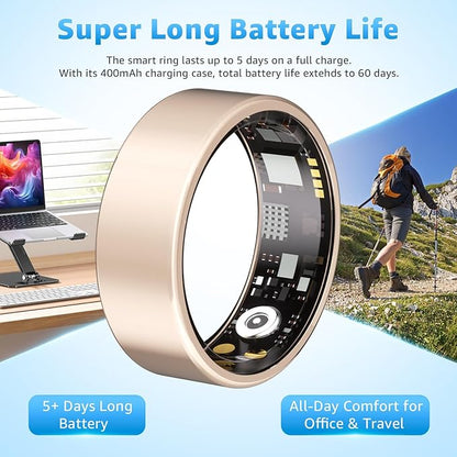 Smart Ring Health Tracker for Women & Men, Fitness Ring with Heart Rate Blood Oxygen, Sleep monitor, Step Tracker, IP68 Waterproof Compatible with iOS & Android, No Subscription Fee (Rose Gold, 8)