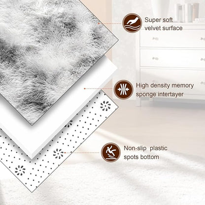 TWINNIS Super Soft Shaggy Rugs Fluffy Carpets 5x8 Feet, Indoor Modern Plush Area Rugs for Living Room Bedroom Kids Room Nursery Home Decor, Upgrade Anti-Skid Fuzzy Rug, Grey and White