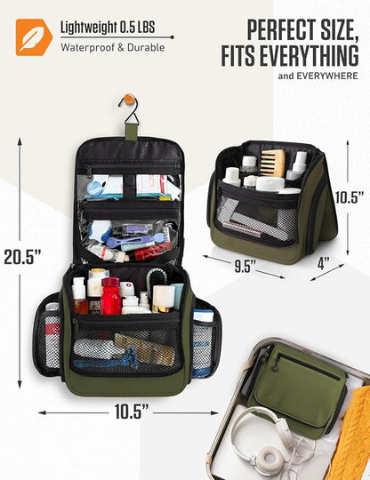 VENTURE 4TH Hanging Travel Toiletry Bag for Women & Men – Large Toiletry Organizer with 18 Compartments, Removable TSA Pouch, Travel Wash Bag for Toiletries, Makeup & Shaving Kit (Dark Green)