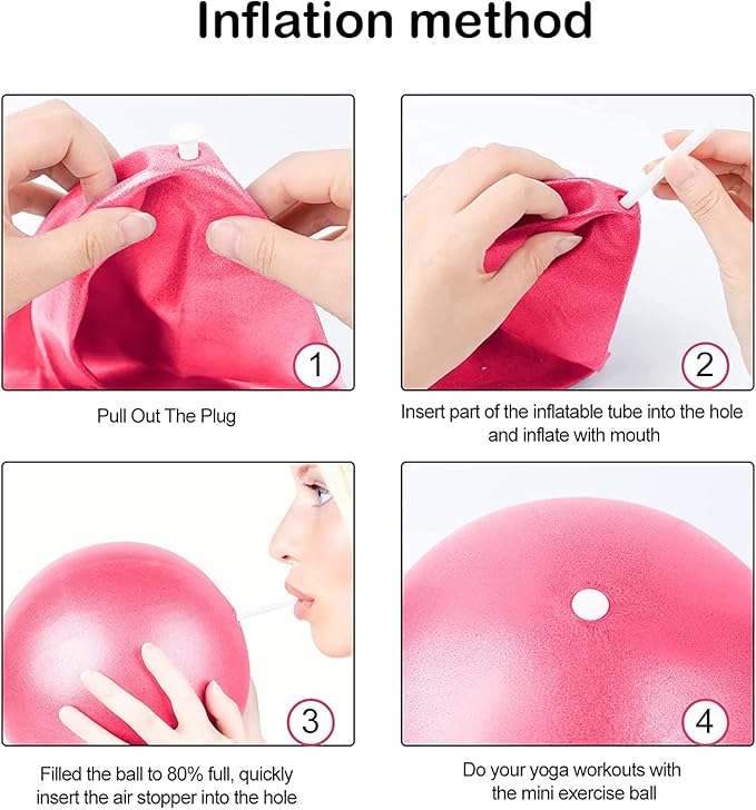 Small Exercise Ball Anti-Burst Non-Slip Stability 9 Inch with Inflatable Straw Mini Pilates Balls Ideal for Yoga Exercise Pilates Physical Therapy Stretching Core Fitness
