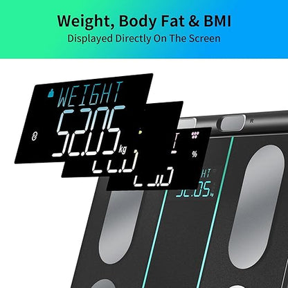 Healthkeep Scale for Body Weight Digital Bathroom Scale with 8 Electrodes, 21 Body Datas Dual Frequency BIA Measurement Smart Weight Scale Compatible with iOS & Android, Max 400lb/180kg/28st
