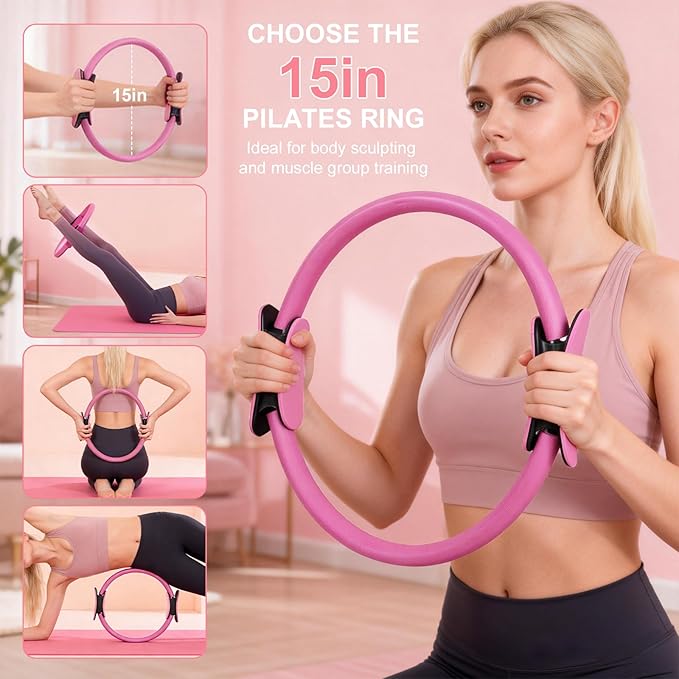 Uluck 13 PCS Pilates Kit for Women,Pilates Kit for Home Workouts, Pilates Equipment Ring and Ball Set, Home Pilates Workout Kit, Pilates Starter Kit for Women at Gym Studio Travel