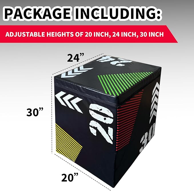 Plyometric Jump Box16 x20 x24,3-in-1 Adjustable Height Plyo Box for Home Gym, Jump Platforms Step Up Box,Non-Slip PE Cover for Box Jumps, Step Ups, Strength Training