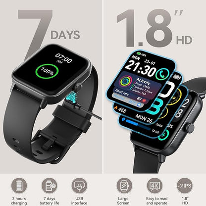 aeac Smart Watches for Men Women Answer/Make Call, Alexa Bulit-in, 1.8" HD Fitness Tracker for Android iOS, Smart Watch with IP68 Waterproof/110 Sport Modes/Heart Rate/Sleep Monitor/Calories/Pedometer