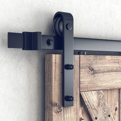 SMARTSTANDARD 12 FT Double Barn Door Hardware Kit, Sliding Door Track-Smoothly and Quietly-Includes Detailed Installation Fit 36" Wide Doorpanel (J Shape Hanger) Black