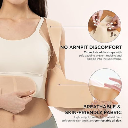 Vicorrect Adjustable Posture Corrector for Women: Comfortable Fit for Body Types - Invisible Under Clothes Wearable for Sitting and Exercise - Helps with Upper Back Shoulder Neck Pain (Beige, Small)