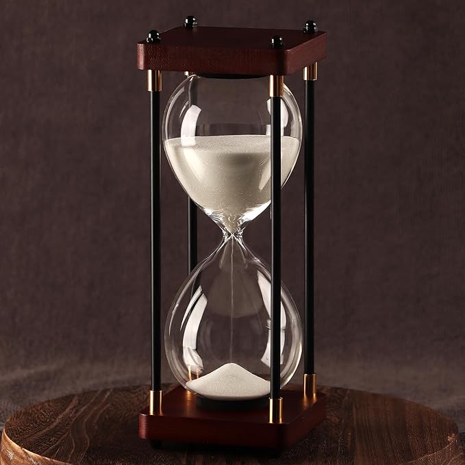 60 Minutes Sand Hourglass Timer, Vintage Sand Clock 60 Minutes, Large White Sander with Wooden End Caps, Hour Glass Sandglass Timer for Games Classroom Kitchen Decorative (White Sand)